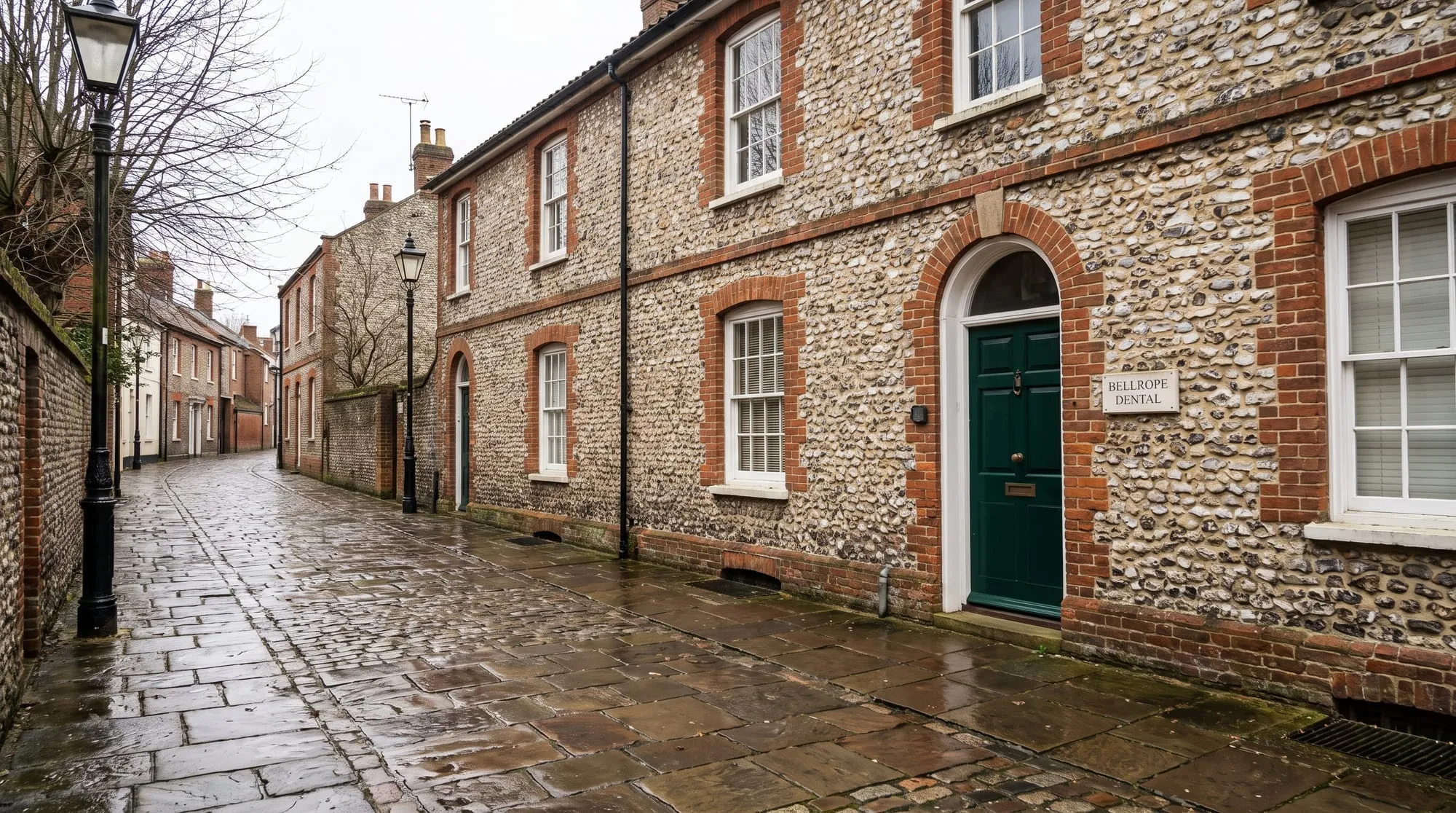 The practice seen from Bellrope Lane, with the green door